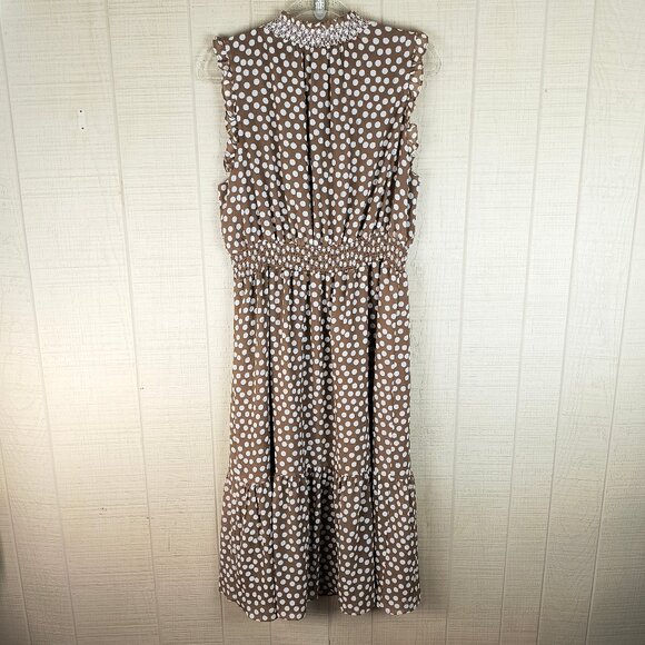 J. Crew Summer Midi Dress Brown & White Polka Dot Sleeveless Classic - Picture 7 of 7